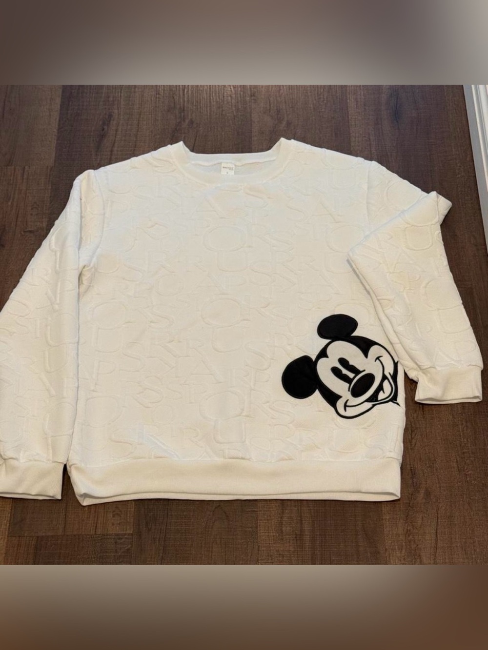 White Boutique Malibu Mickey Mouse Embossed Sweatshirt